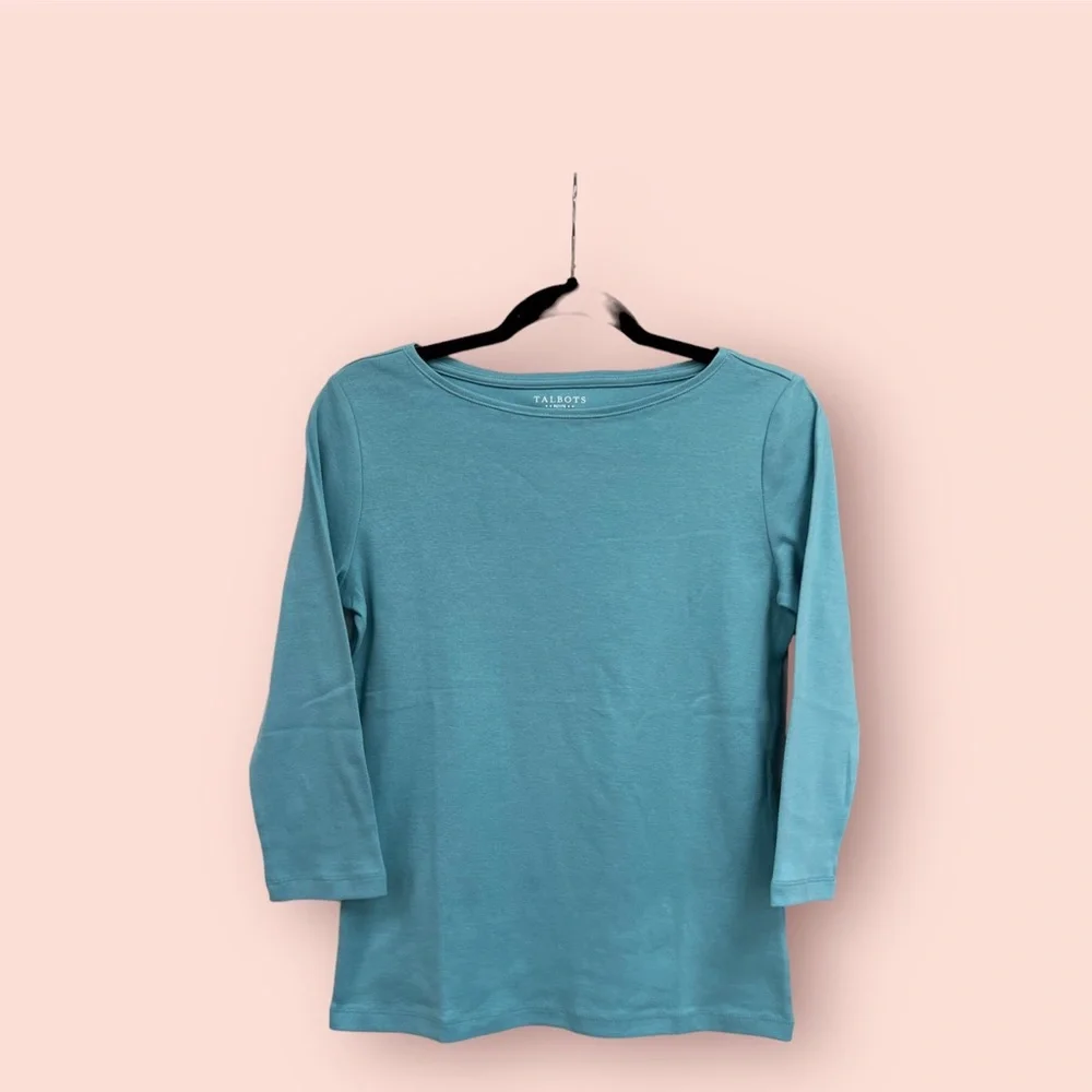 TALBOTS Cotton Long Sleeve Tee/ Blue Frosting - Picture 1 of 4